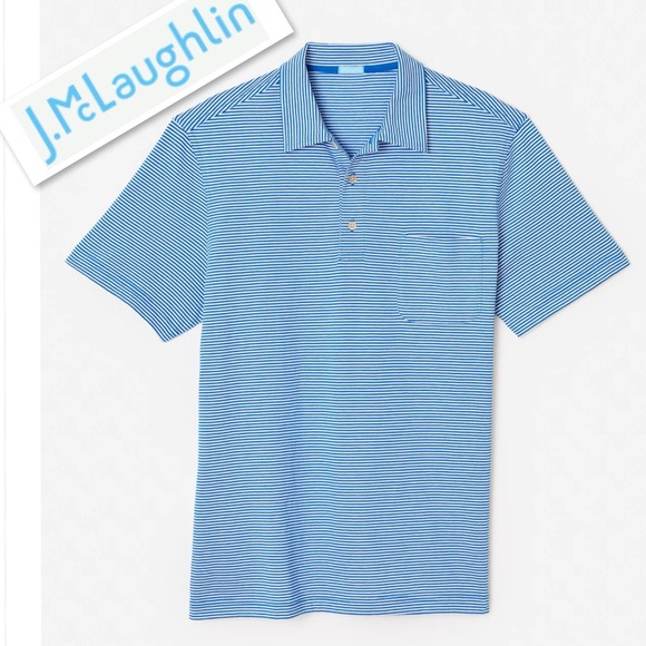 J.McLaughlin Callahan Cotton Polo in Stripe  French Blue/White - Picture 2 of 9